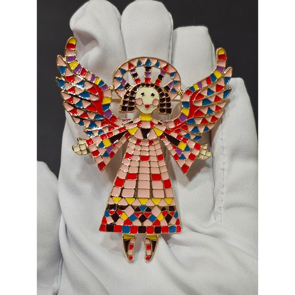Jewelry - Angel Fairy Enamel Brooch Multicolor Enamel Mosaic Stained Glass Style Fairycore
